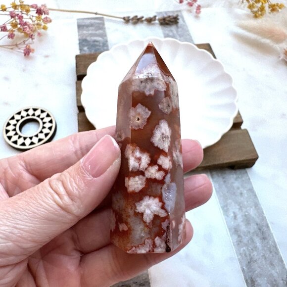 Gorgeous Small Carnelian with Flower Agate Tower - Picture 1 of 7